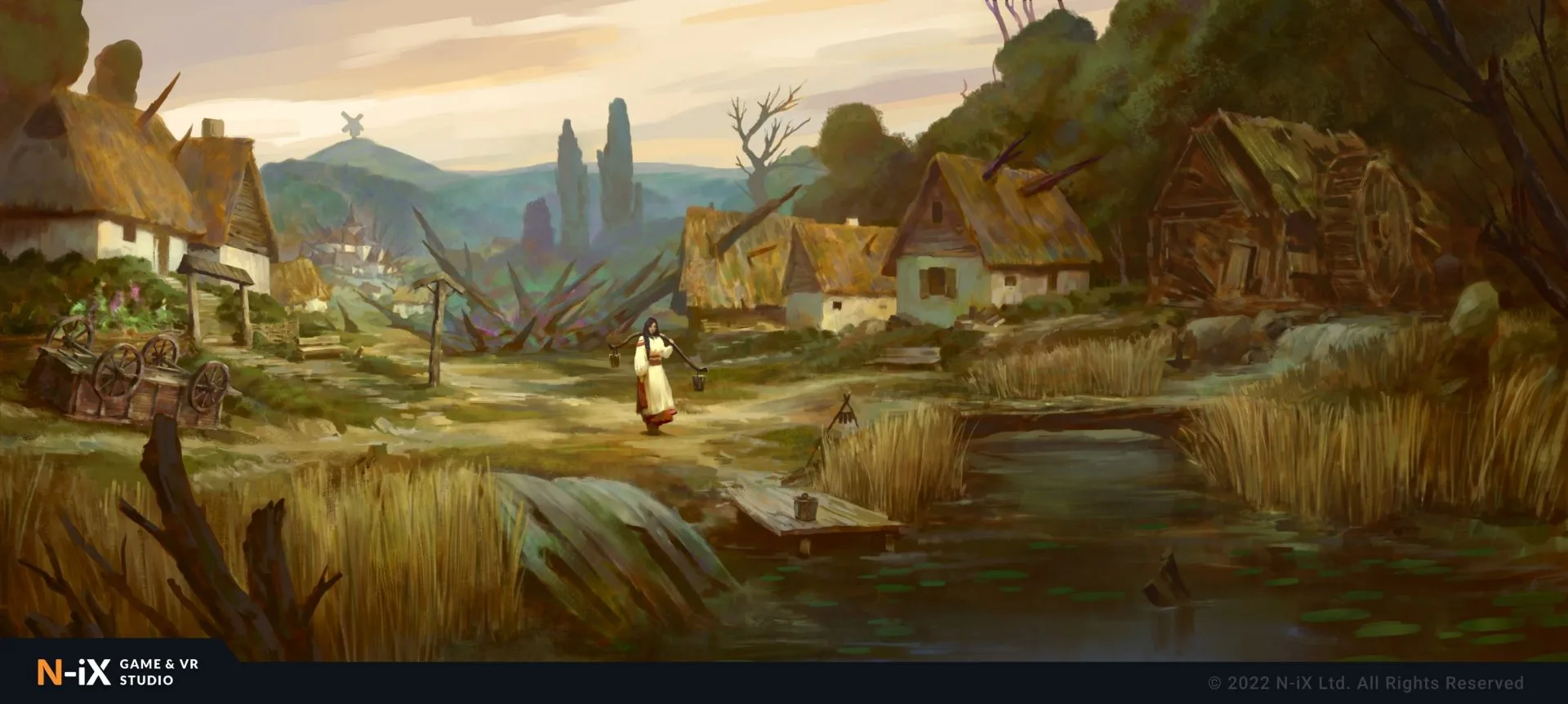 2d game environment village mood shot
